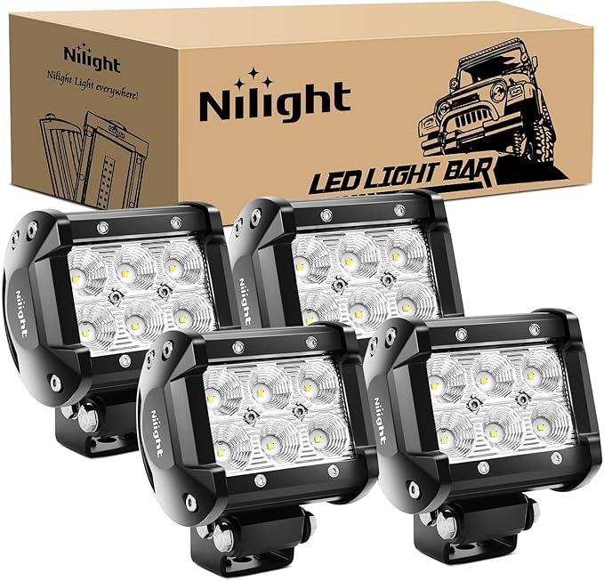 Nilight LED Pods 4PCS 18W 1260lm Flood LED Light Bar Driving Fog Light Off Road Lights Work Light 24V 12V For Motorcycles Van Camper Wagon Car Pickup ATV UTV SUV Truck Boat, 2 Years Warranty
