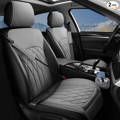 BEITK 2 Pack Leather Front Car Seat Covers, Universal Sideless Car Seat Protectors with Storage Pocket and Seat Belt Pads, Waterproof Automotive Seat Cover for Cars Trucks SUV(Grey)