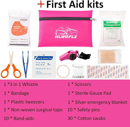 Car Roadside Emergency Kit - Pink Roadside Assistance Emergency Kit with Jumper Cables, Auto Tool Set, Deer Whistles, Winter Car Safety Roadside Assist Kit for Teen Girl and Ladies