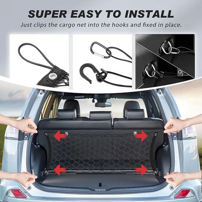 Karltys Envelope Style Cargo Net for 2018-2024 2025 2026 Chevy Traverse Accessories, Elastic Rear Trunk Mesh Cargo Net for Traverse Heavy Duty Nylon Mesh Storage Netting with Metal Hooks