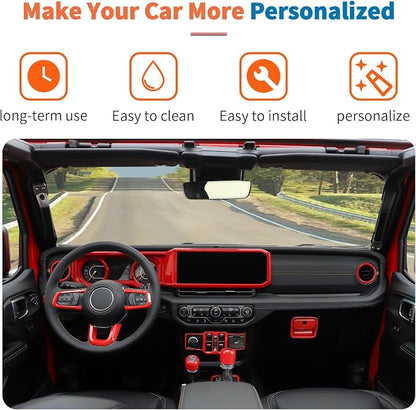 JeCar 14-Piece Red Interior Accessories Trim Kit for 2024-2025+ Jeep Wrangler JL 4XE Gladiator JT- Center Console Dash Panel Interior Upgrade
