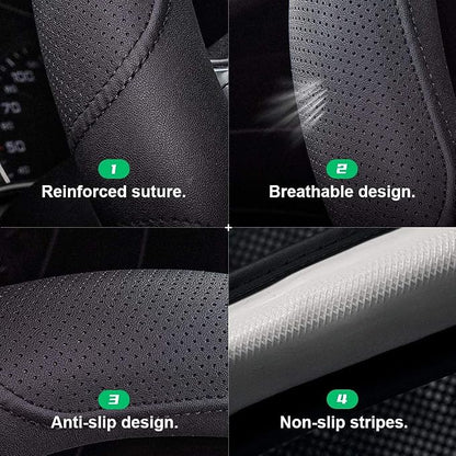 Car Steering Wheel Cover,14.5-15 Inch Black Universal Microfiber Leather Covers Breathable Anti-Slip Odorless Steering Wheels Accessories for Men Women