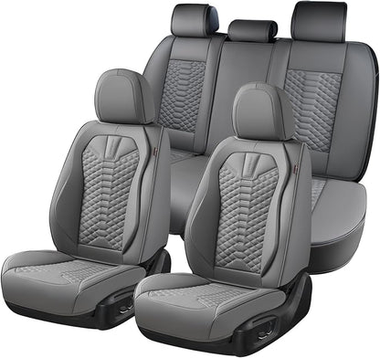 Coverado Car Seat Covers Full Set, Nappa Leather Seat Covers for Cars, 5 Seats Universal Waterproof Seat Covers, Front and Back Car Seat Protector, Automotive Seat Covers Fit for Most Cars, Gray