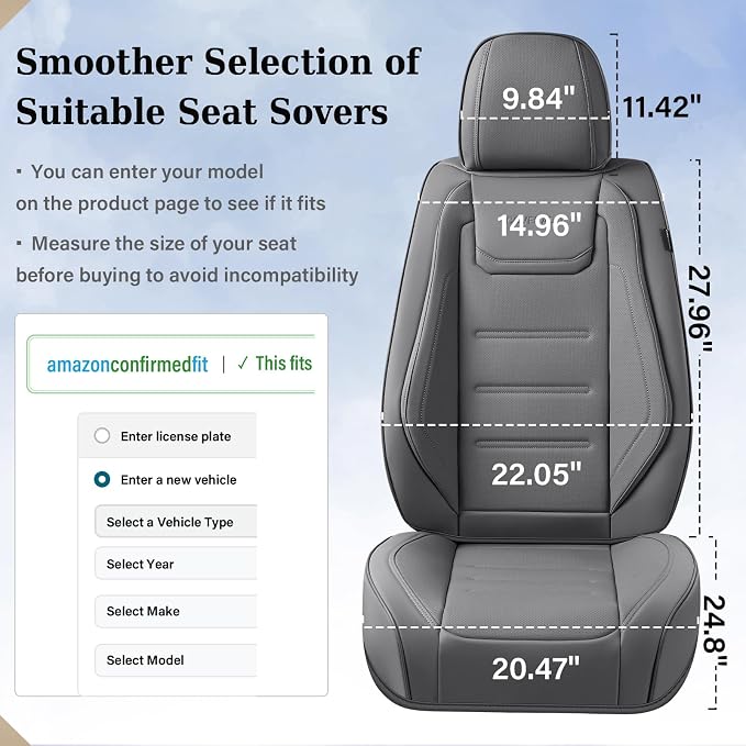 Coverado Car Seat Covers Full Set, Seat Covers for Cars, Car Seat Cover, Car Seat Protector Waterproof, Leather Car Seat Cushion, Universal Car Interior Covers Seat Protectors for Most Cars Gray