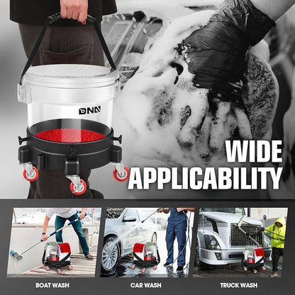DNA Motoring 5 Gallon Washing System Includes 15.5L Bucket, Filtration System Insert, Five Castor, Bucket Dolly, and Lid for Car Wash and Detailing, Transparent, TOOLS-00603