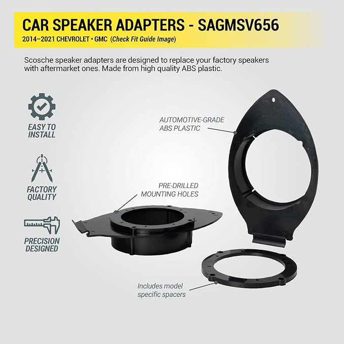 Scosche SAGMSV656 6.5-6.75” Speaker Adapters Compatible with Select 2014-2021 GM Trucks and SUVs - Adapter Brackets for 6 1/2" to 6 3/4" Car Speakers - Sold in Pairs - Does Not Fit 6X9" Speakers
