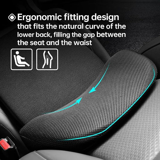 lumbar support for car, driver seat lumbar pillow, ergonomic car seat back cushion, Memory Foam mesh back support, orthopedic, Improve Sitting Posture Back Pain Relief, Soft Breathable Durable 1P