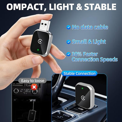 Wireless CarPlay Adapter for iPhone, 5.8GHz WiFi Bluetooth 5.3 Fast Auto Connect Dongle, USB A/C Dual Port Mini Metal Shell, Plug & Play Compatible with Factory Wired CarPlay Cars