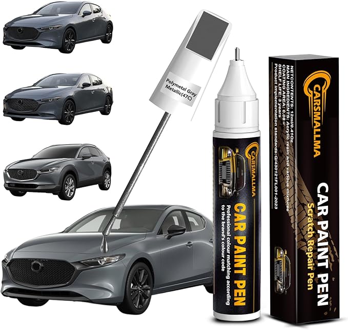 47C Polymetal Gray Metallic Touch Up Paint for Mazda, Car Paint Scratch Repair Remover Pen Color Exact Match, Quick and Easy Fix Automotive Chips and Nicks Scuff