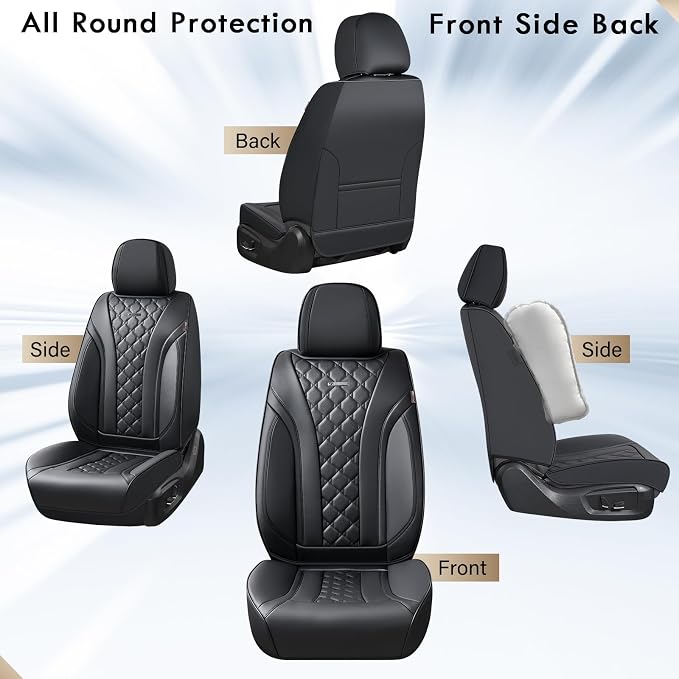 Coverado Car Seat Covers Front Seats, Black Seat Covers, Breathable Perforated Design, Luxurious Diamond Leather Car Seat Cover, 2 Pack Car Seat Protector Front Seat Cover Universal Fit Most Cars