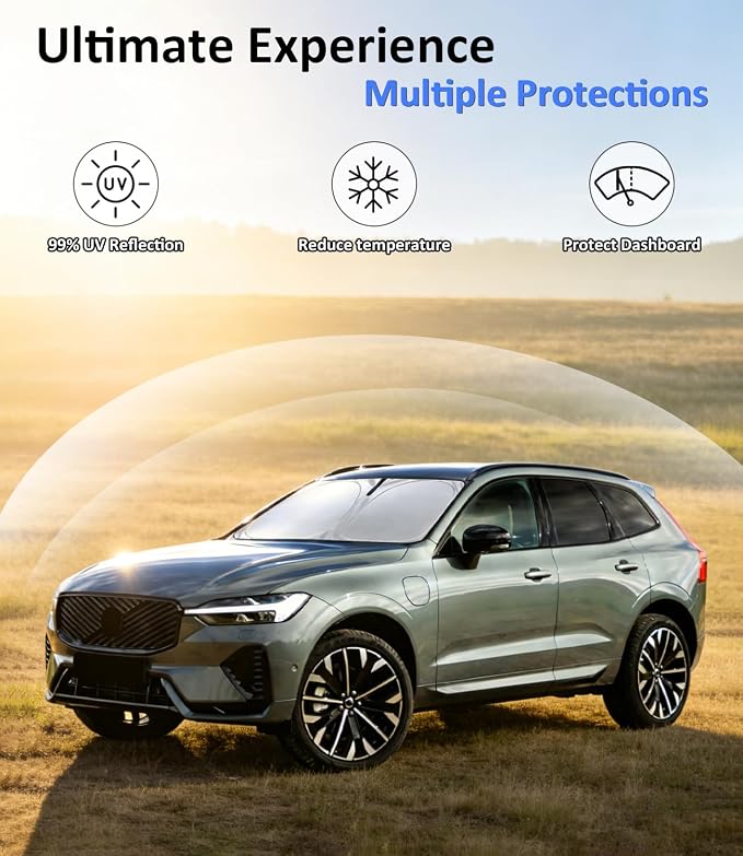 Windshield Sun Shade Custom-Fit for 2018-2026 Volvo XC60 | Front Window Sun Visor Protector & Heat Shield, 240T Sunshade Protection Blocks UV Rays, Car Accessories
