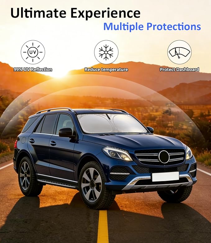 Windshield Sun Shade for 2012-2019 Mercedes Benz GLE Accessories, Car Front Window Sun Visor & Heat Shield | 240T Sunshade Protection Blocks UV Rays Keep Your Car Cooler