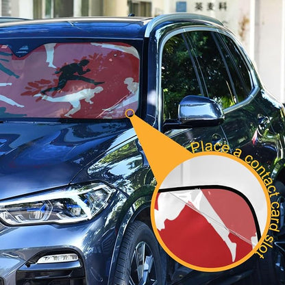 Cars Front Sun Shade Windshield,Foldable Reflective Sun Visor Japan Martial Arts Karate Windshield Sunshade Cover,Blocks UV Ray Sun Protect Interior Keep Cool,53" x 23.5 "