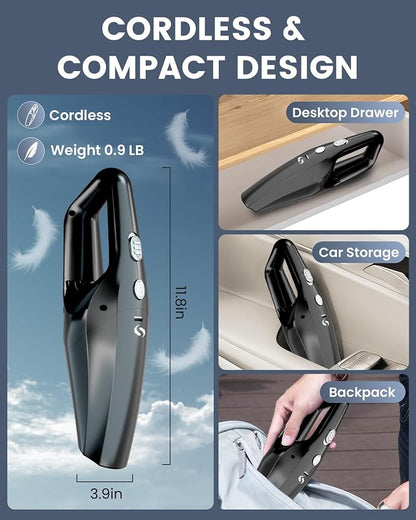 Handheld Vacuum Cordless Mini Car Vacuum Cleaner Portable and Rechargeable with Powerful Suction for Car Home Office and Pet Hair with HEPA Filter and Lightweight