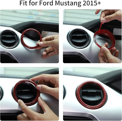 RT-TCZ Center Console Air Conditioner Outlet Vent Trim Cover Ring Interior Accessories for Ford Mustang 2015-2022,3PCS (Red Carbon Fiber Grain)