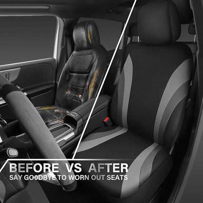 CAR PASS EVA Waterproof Car Seat Covers Front Seats,Gray Two Front Seat Covers,Airbag Compatible,Automotive Seat Covers Universal Fit Sedans,Cars,Vans,SUVs,Trucks (Black and Gray)