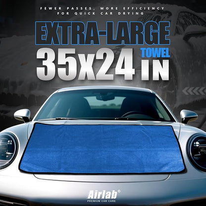 Airlab Microfiber Towels for Cars Wash Drying Thick Plush Cleaning Cloth Auto Detailing Super Absorbent for Interior & Exterior Lint Free, Streak Free, 35 x 24 Inch, 500 GSM, Pack of 1