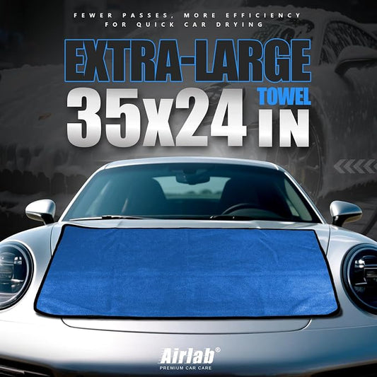 Airlab Microfiber Towels for Cars Wash Drying Thick Plush Cleaning Cloth Auto Detailing Super Absorbent for Interior & Exterior Lint Free, Streak Free, 35 x 24 Inch, 500 GSM, Pack of 1