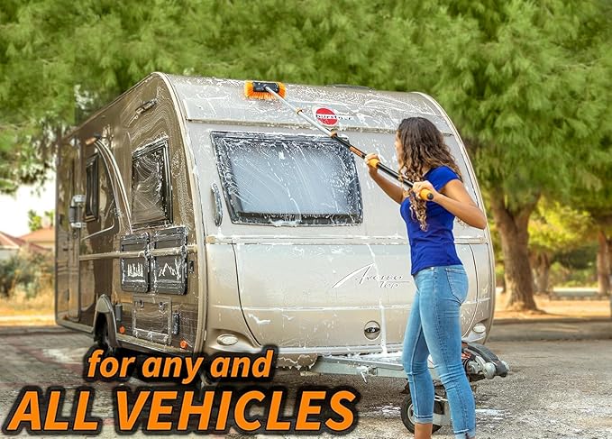 Car & RV Wash Brush Kit 48-144״ Long Extendable Handle Car, RV, Truck Washing Kit with Extension Pole - Microfiber Car Mop, Soft Washing Brush, Window Squeegee, Mitt, The Ultimate RV-Wash Cleaning Kit