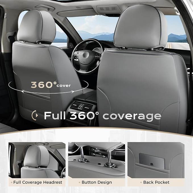Coverado Seat Covers, Car Seat Covers Full Set, Leather Seat Covers for Cars, Car Seat Protector, Gray Car Seat Covers Front Seats and Back Seats Universal Fit for Most Cars Camo