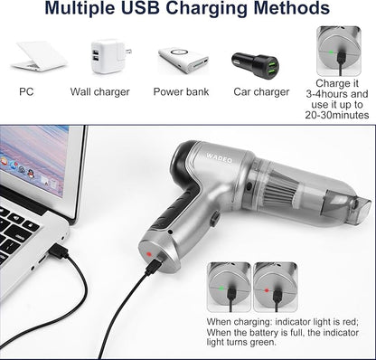 WADEO Handheld Vacuum Cordless, Car Vacuum Portable Cordless 18000Pa, Hand Held Vacuum, Mini Vacuum with Blower, Car Vacuum with Brushless Motor and TypeC, Portable Vacuum for Car
