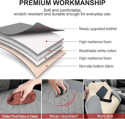 BEITK 2 Pack Leather Front Seat Covers, Universal Sideless Car Seat Protectors, Waterproof Automotive Seat Cover for Most Cars Trucks SUV(Gray)