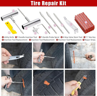 Car Roadside Emergency Kit, Vehicle Truck Safety Emergency Road Side Assistance Kits with Jumper Cables, Red