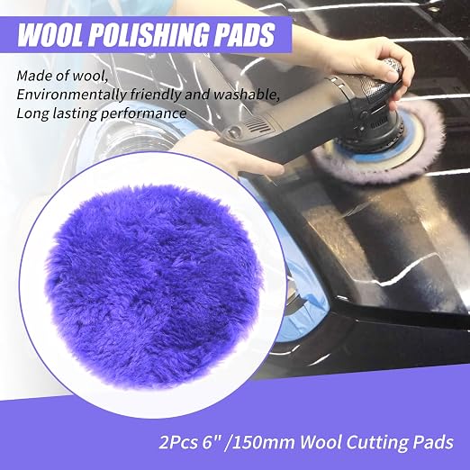 2Pcs 6" /150mm Wool Cutting Pads, Wool Polishing Pads, Wool Buffing and Polishing Pad Set, Purple, for Car Polishing