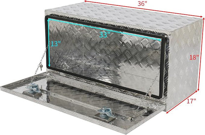 36“L x 17" W x 18" H Aluminum Underbody Truck Toolbox with Lock | Waterproof Square Truck Storage Organizer Chest for Pick Up Truck Bed, RV Trailer,Black,Tool Box with Lock