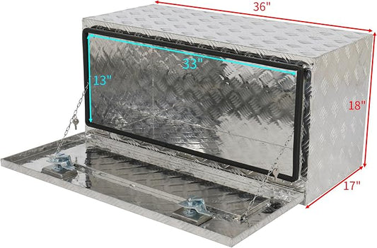 36“L x 17" W x 18" H Aluminum Underbody Truck Toolbox with Lock | Waterproof Square Truck Storage Organizer Chest for Pick Up Truck Bed, RV Trailer,Black,Tool Box with Lock