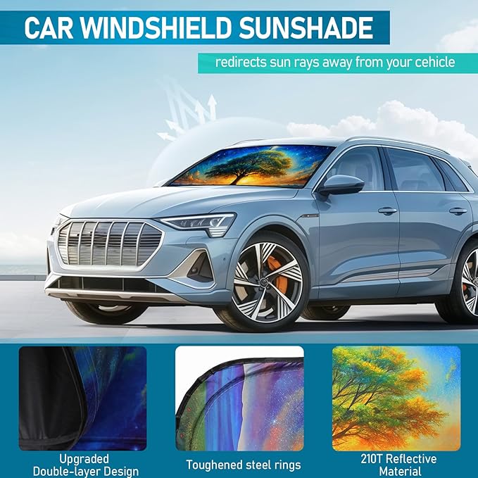 Car Windshield Sun Shade, Folding Car Shades for Front Windows UV Rays Sun Cover Shade, Keeps Your Vehicle Cool