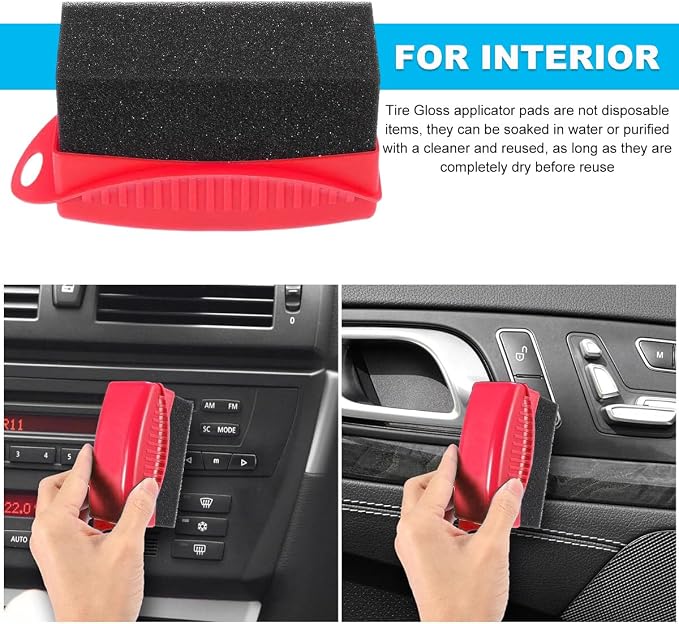 Yourkar 2 PCS Tire Shine Applicator, Flat Dressing Waxing Sponge Pads With Lid Cover, Reusable Polishing Cleaning Foam Applicators With Rectangular Box, Car Accessories (Red)