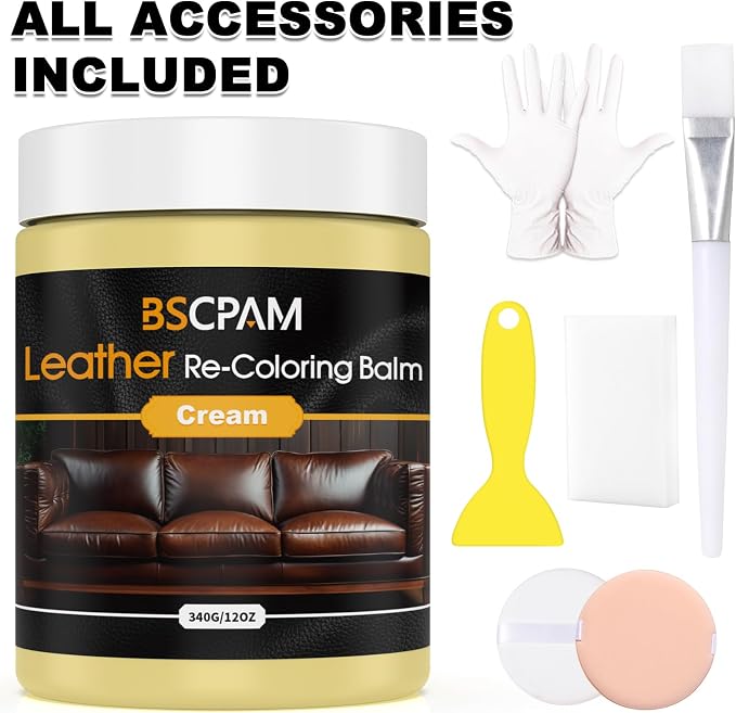 Cream White Leather Recoloring Balm, 12oz Leather Color Restorer for Couches, Leather Repair Kit for Furniture, Leather Dye for Leather Fade, Leather Repair Restore car seat
