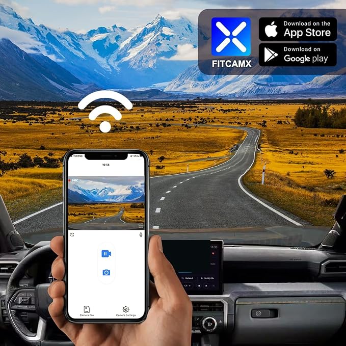 Fitcamx Front 2K+Rear 1080P Dash Cam Adapts for Toyota Tacoma & Hybrid 2024-2026, OEM Look, Dual HD Video, WiFi & APP, Loop Recording, Graivity Sensor, Night Vision, Easy to Operate, 64GB Card