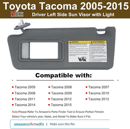 NHILES Driver Left Side Sun Visor Replacement Fits for Toyota Tacoma 2005-2015 Sunshade with Light 7432004210B0 Color Dark Gray
