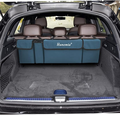 Car Trunk Organizer and Storage, Backseat Hanging Organizer for SUV, Truck, MPV, Waterproof, Collapsible Cargo Storage Bag with 4 Pockets, Car Accessories for Men and Women (Blue)