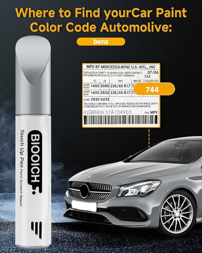 Touch Up Paint Pen Exact Color Match Car Chip and Scratch Repair (for Benz, Brilliant Silver Metallic(744/9744))