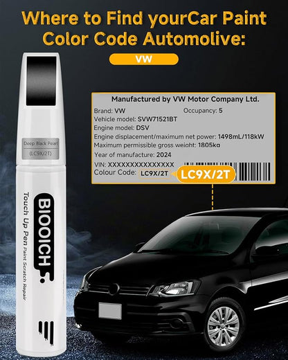Touch Up Paint Pen Exact Color Match Car Chip and Scratch Repair (for vw, Deep Black Pearl(LC9X/2T))