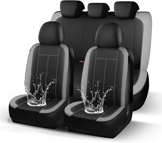 HChengkikz Car Seat Covers Full Set, Waterproof Neoprene Car seat Covers, Airbag Compatibable, Universal Automotive Comfort for Most Cars, Trucks, SUVs (Black + Darkgray)