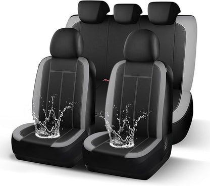 HChengkikz Car Seat Covers Full Set, Waterproof Neoprene Car seat Covers, Airbag Compatibable, Universal Automotive Comfort for Most Cars, Trucks, SUVs (Black + Darkgray)