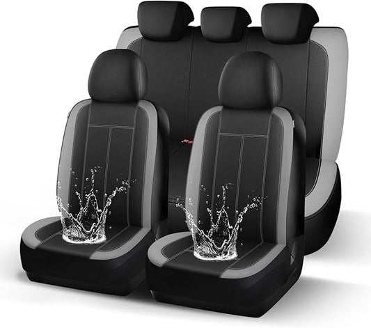 HChengkikz Car Seat Covers Full Set, Waterproof Neoprene Car seat Covers, Airbag Compatibable, Universal Automotive Comfort for Most Cars, Trucks, SUVs (Black + Darkgray)
