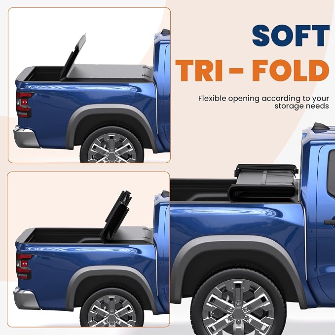 KUIPERAUTO 6FT Soft 3-Folding Tonneau Cover Compatible for Nissan Frontier 2005-2026 Fleetside Truck Bed Cover Waterproof On Top Tri Fold 72Inch