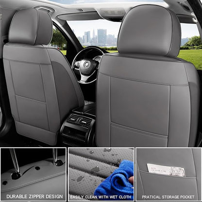 MINGBRON Car Seat Covers Front Seats, Comfortable Leather Car Seat Covers, Waterproof Front Seat Covers for Cars, Luxury Automotive Seat Protecor Covers for Most Sedans SUV Pick-up Truck (Gray)