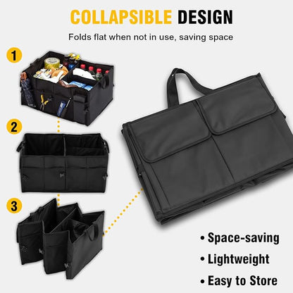 Car Trunk Organizer – Collapsible Multi Compartment Storage Box, Adjustable Automotive Storage Bin for SUV Sedan Truck