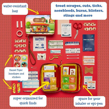KeepGoing Daniel Tiger’s Travel First Aid Kit for Kids – 130 Pc. for Car, Home, Purse, Diaper Bag & Backpack with Latex-Free Bandages - Mini First Aid Kit Travel Size TSA-Approved