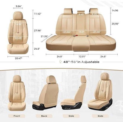 Coverado Seat Covers for Cars, 5 Seat Waterproof Seat Cover with Lumbar Support, Front and Rear Seat Covers, Luxury Leather Car Seat Protectors, Car Seat Cushions Universal Fit for Most Cars (Beige)