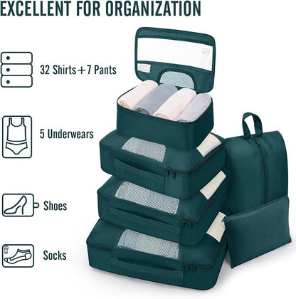Veken 8 Set Packing Cubes for Travel Essentials,Anti-Wrinkle Buckled Suitcase Organizer for Shoe & Toiletry Bag,Carry On Luggage Bag with 99+ Count Mesh Holes for Airplane & College Dorm Accessories