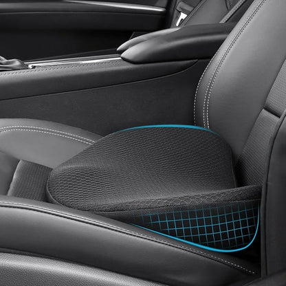 2 in 1 Car Seat Cushion Lumbar Pillow - Comfort Memory Foam Seat Cushion for Driving, Office - Sciatica-Back Pain Relief, Car Cushion for Car, Truck, Office, Wheelchair (Black)