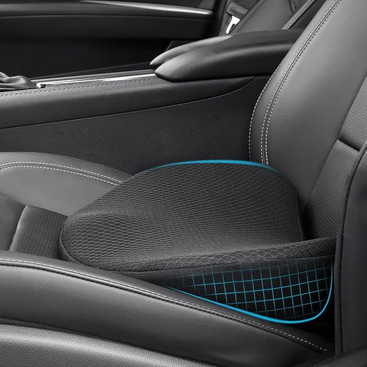 2 in 1 Car Seat Cushion Lumbar Pillow - Comfort Memory Foam Seat Cushion for Driving, Office - Sciatica-Back Pain Relief, Car Cushion for Car, Truck, Office, Wheelchair (Black)