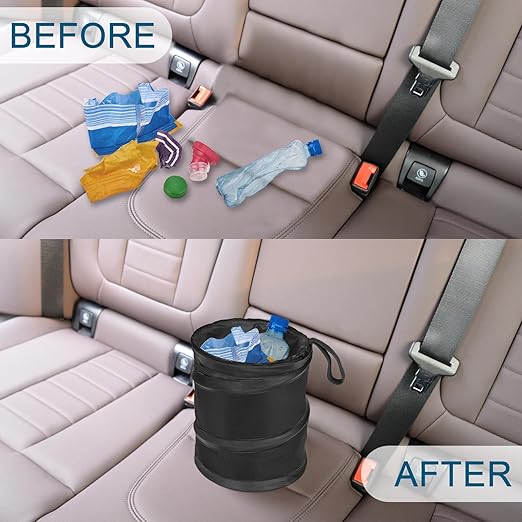 Car Trash Can, 2 Packs Mini Collapsible Pop-up Car Garbage Can | Waterproof Hanging Car Trash Bag with Velcro, Car Trash Bin, Black